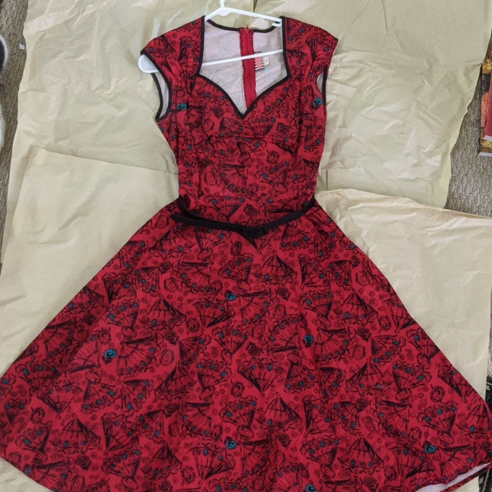 Pin-up Couture Clothing Red Fan Dress w/ Belt!